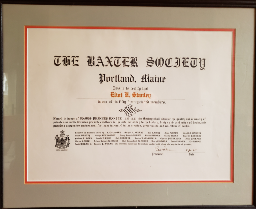 The first Baxter Society membership certificate